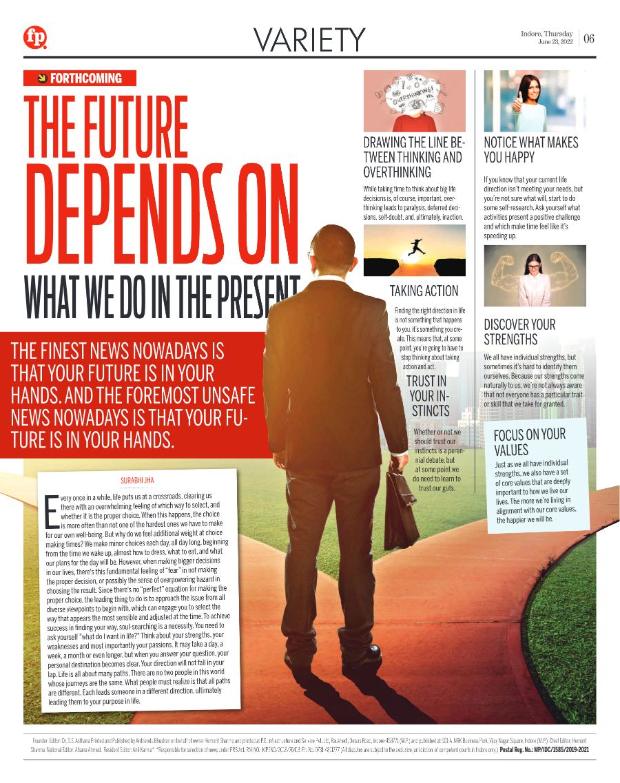 Newspaper page: The future depends on what we do in the present